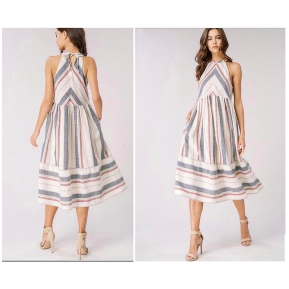 Dresses & Skirts - SOLD 🛑Listicle Midi Linen Striped Dress EUC M